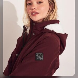 Hollister Women's Burgundy Hooded Parka Jacket